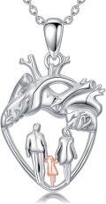 wholesale 925 Sterling Silver Anatomical Heart with Family Design Pendant Necklace-0-0