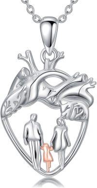 wholesale 925 Sterling Silver Anatomical Heart with Family Design Pendant Necklace-Father Mother Daughter