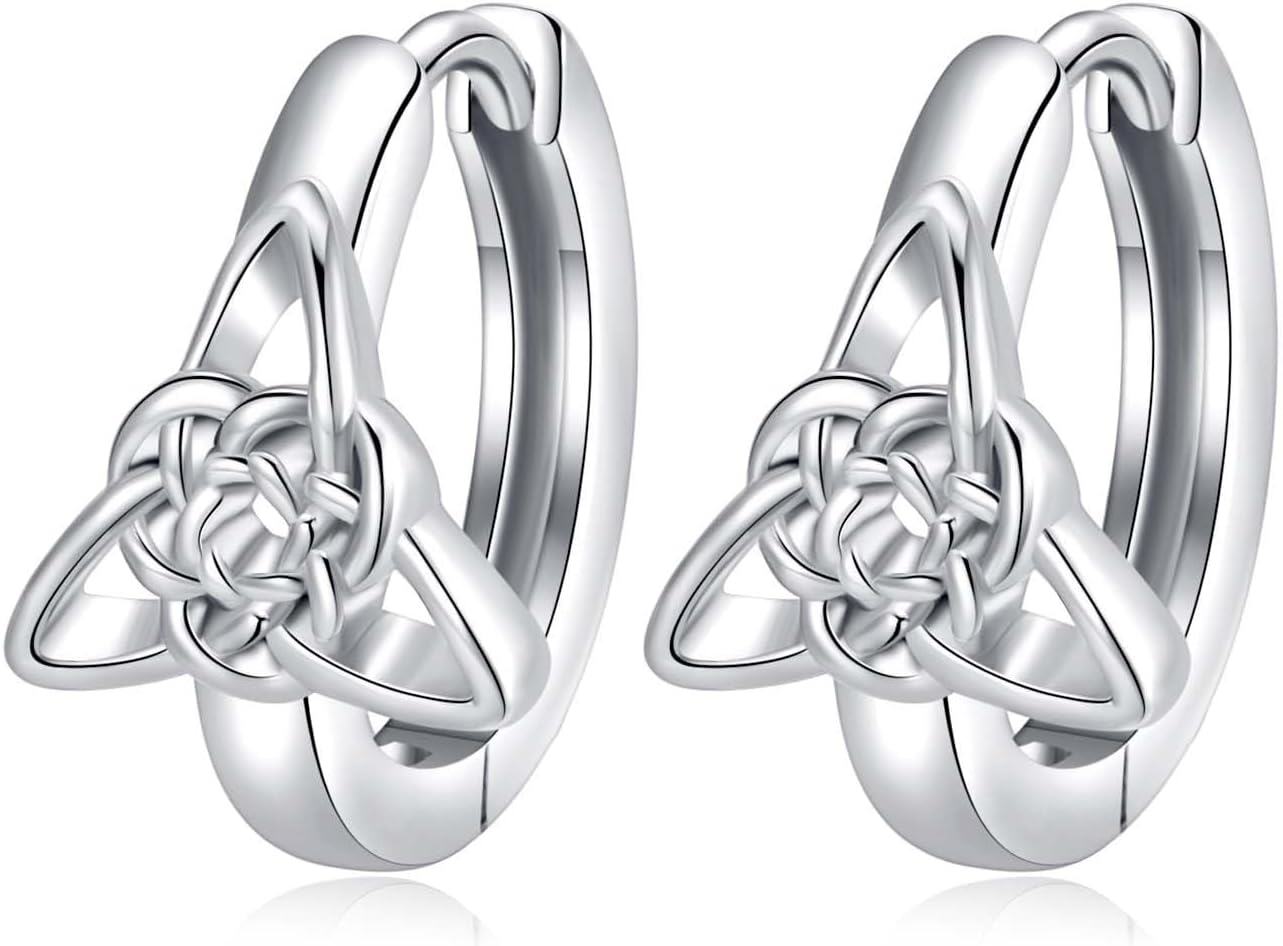 Sterling Silver Celtic Knot Huggie Hoop Earrings Triangle Knot Jewelry Gifts for Women-Celtic Knot Trinity Earrings
