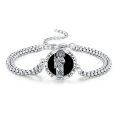 wholesale 925 Sterling Silver Saint Jude Charm Bracelet with Black Onyx Stone and Religious Symbol Pendant for Men Women  47mm Length Adjustable Chain Size from US6 to US8-0-0