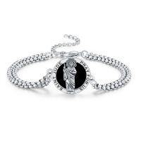 wholesale 925 Sterling Silver Saint Jude Charm Bracelet with Black Onyx Stone and Religious Symbol Pendant for Men Women  47mm Length Adjustable Chain Size from US6 to US8-St Jude