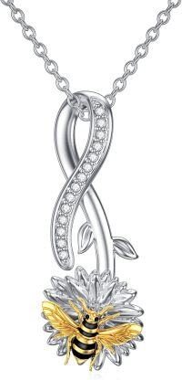 wholesale 925 Sterling Silver CZ Infinity Bee Pendant Necklace with Honeycomb Design - Gifts for Her-Sunflower Bee A