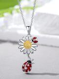 wholesale 925 Sterling Silver Daisy Flower & Ladybug Pendant Necklace for Women-0-1