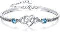 wholesale 925 Sterling Silver Blue Crystal Godmother and Goddaughter Infinity Heart Bracelet-0-0