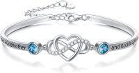 wholesale 925 Sterling Silver Blue Crystal Godmother and Goddaughter Infinity Heart Bracelet-Bangle for Godmother&Goddaughter