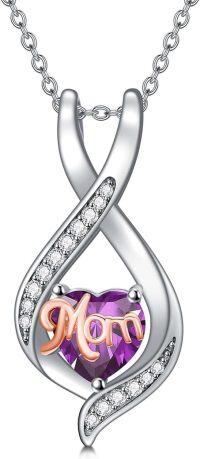 wholesale 925 Sterling Silver Birthstone Mom Necklace Mama Jewelry Gift for Women-02-February