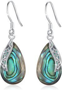 wholesale 925 Sterling Silver Abalone Shell Teardrop Celtic Knot Dangle Earrings for Women-Abalone