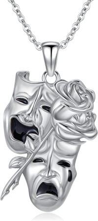 wholesale 925 Sterling Silver Rose and Drama Masks Pendant Necklace - Theatre Themed Jewelry for Women-Rose