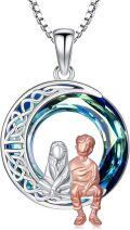 wholesale 925 Sterling Silver Celtic Knot Mother & Son Swarovski Crystal Necklace for Women-0-0