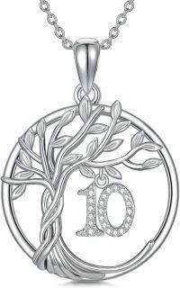 wholesale TOUPOP 10th Birthday Gifts For Her S925 Sterling Silver 10 Year Old Necklaces For Women Family Tree Of Life 10th Jewelry Anniversary Christmas Gifts For Her -undefined