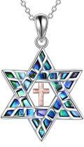 wholesale 925 Sterling Silver Cross & Star of David Pendant with Abalone Shell Inlay and 18 Chain - Religious Jewelry for Women Men Gifts-0-0