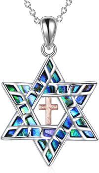 wholesale 925 Sterling Silver Cross & Star of David Pendant with Abalone Shell Inlay and 18 Chain - Religious Jewelry for Women Men Gifts-Abalone-Star of David Necklace