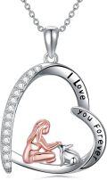 wholesale 925 Sterling Silver Crystal Love Heart Girl & Dog Pendant Necklaces Gifts for Her Mothers Day Birthday Anniversary Valentine's Day-0-0