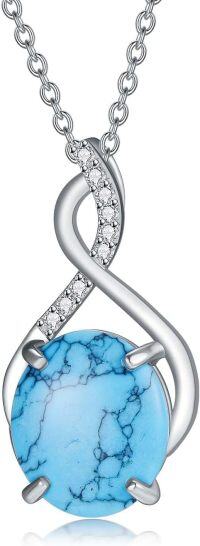 wholesale 925 Sterling Silver Turquoise Infinity Pendant Necklace for Women - Vintage Bohemian Victorian Style s-Oval 2