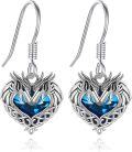 wholesale 925 Sterling Silver Blue Crystal Heart Unicorn Dangle Earrings-0-0