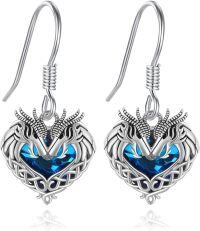 wholesale 925 Sterling Silver Blue Crystal Heart Unicorn Dangle Earrings-Celtic Dragon Ear Hook