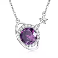 wholesale 925 Sterling Silver Cubic Zirconia Saturn Pendant Necklace for Women-February