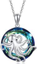 wholesale 925 Sterling Silver Austrian Crystal Octopus Pendant Necklace - Ocean Blue & Green Swarovski Elements Jewelry for Women-0-0