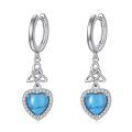 wholesale 925 Sterling Silver Heart Charm Drop Earrings With Turquoise And Zirconia-0-0