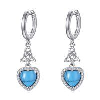 wholesale 925 Sterling Silver Heart Charm Drop Earrings With Turquoise And Zirconia-Dangle Earrings