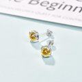 wholesale 925 Sterling Silver Citrine Stud Earrings 6mm Yellow Gemstone  for Women-0-2