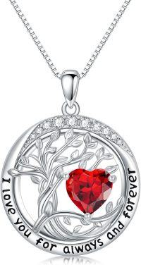 wholesale 925 Sterling Silver Austrian Crystal Tree of Life Pendant Necklaces with Birthstone for Women-01-Jan-Garnet