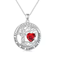 wholesale 925 Sterling Silver Austrian Crystal Tree of Life Pendant Necklaces with Birthstone for Women-01-Jan-Garnet
