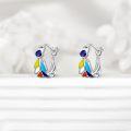 wholesale 925 Sterling Silver Colorful Enamel Floral Huggie Hoop Earrings with Blue Stone and Multicolor Petals-0-2
