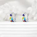 wholesale 925 Sterling Silver Colorful Enamel Floral Huggie Hoop Earrings with Blue Stone and Multicolor Petals-0-2