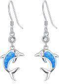 wholesale 925 Sterling Silver Blue Fire Opal Dolphin Drop Earrings for Women Gifts-0-0