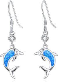 wholesale 925 Sterling Silver Blue Fire Opal Dolphin Drop Earrings for Women Gifts-02-Blue Opal Dolphin Hook
