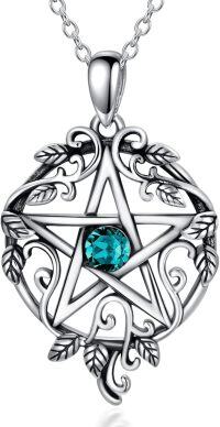 wholesale 925 Sterling Silver Pentagram Necklace with Birthstone Wiccan Tetragrammaton Gift for Women-12-Dec