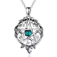 wholesale 925 Sterling Silver Pentagram Necklace with Birthstone Wiccan Tetragrammaton Gift for Women-12-Dec