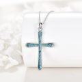 wholesale 925 Sterling Silver Turquoise Inlay Celtic Cross Pendant Necklace for Women Girls Christian Catholic Gift Ideas 45cm Chain Length-0-2