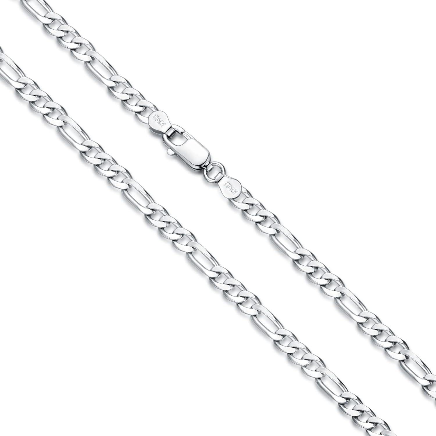 925 Sterling Silver Figaro Link Chain Bracelet with Lobster Claw Clasp - Made in Italy (Length: 7 / Widths Available)-0-1