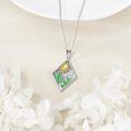 wholesale 925 Sterling Silver Desert Sun Cactus Pendant Necklace with Green Enamel and Gold Accents-0-2