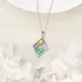 wholesale 925 Sterling Silver Desert Sun Cactus Pendant Necklace Wholesale with Green Enamel and Gold Accents-0-2