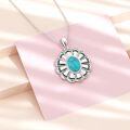 wholesale 925 Sterling Silver Oval Natural Turquoise Flower Pendant Necklace 45cm Chain-0-3