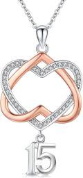 wholesale 925 Sterling Silver Double Heart with Number 15 Charm Pendant Necklace s for Women and Girls-0-0