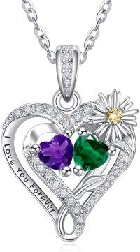 wholesale  Sterling Silver Daisy Heart Birthstone Necklace for Women -02-05-Feb-May
