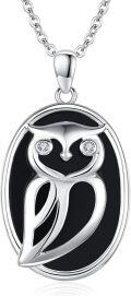 wholesale 925 Sterling Silver Black Enamel Owl Pendant Necklace with Cubic Zirconia Eyes and Chain for Women Girls  45cm Length-0-0