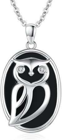 wholesale 925 Sterling Silver Black Enamel Owl Pendant Necklace with Cubic Zirconia Eyes and Chain for Women Girls  45cm Length-Black Owl