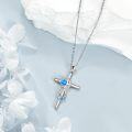wholesale 925 Sterling Silver Blue Opal Sea Turtle Cross Pendant Necklace for Women Girls-0-3