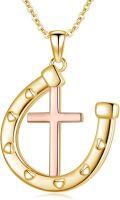 wholesale Gold-Plated 925 Sterling Silver Faith Cross & Heart-Shaped Horseshoe Pendant Necklace for Women-0-0