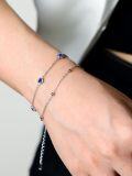 wholesale 925 Sterling Silver with 5A Cubic Zirconia & Sapphire Double Strand Heart Charm Bracelet - September Birthstone Gift for Women-0-3
