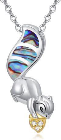 wholesale 925 Sterling Silver Abalone Shell Acorn Squirrel Pendant Necklace for Women Girls-Abalone-Squirrel