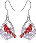 wholesale 925 Sterling Silver 925 Red Cardinal & Flower Teardrop Dangle Earrings - Mother's Day Gift for Her-0-0