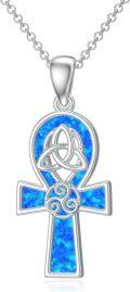 wholesale 925 Sterling Silver Blue Opal Celtic Knot Cross Pendant Necklace for Women and Men-0-0
