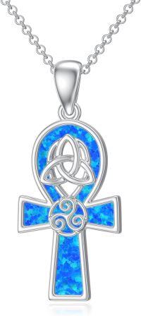 wholesale 925 Sterling Silver Blue Opal Celtic Knot Cross Pendant Necklace for Women and Men-02-Style 2