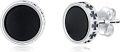 wholesale 925 Sterling Silver Black Onyx Round Stud Earrings with Iron Crosses for Men Women Gothic Punk Style Hypoallergenic Gift Idea-0-0